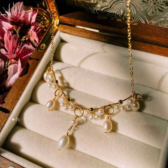 Handcrafted Genuine Freshwater Pearl Necklace Victoria Style Layered Necklace - Picture 5 of 7